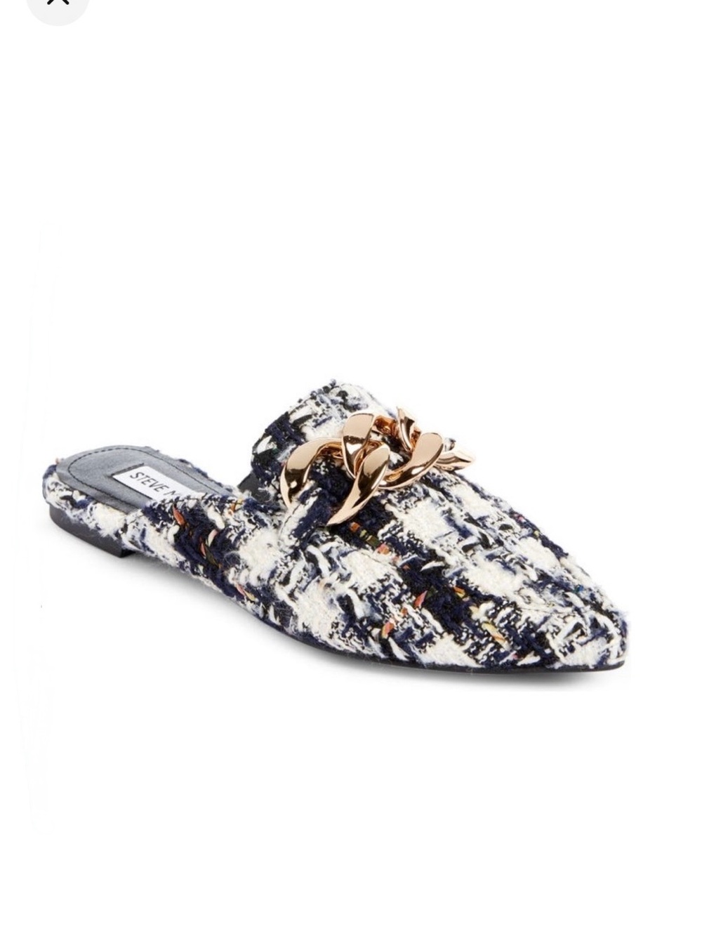 Steve Madden Navy Multi Chunky Gold Chain Pointed Toe Mule Loafer NWT